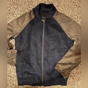 Banana Republic womens navy and Brown Zip-Up suede Sweater